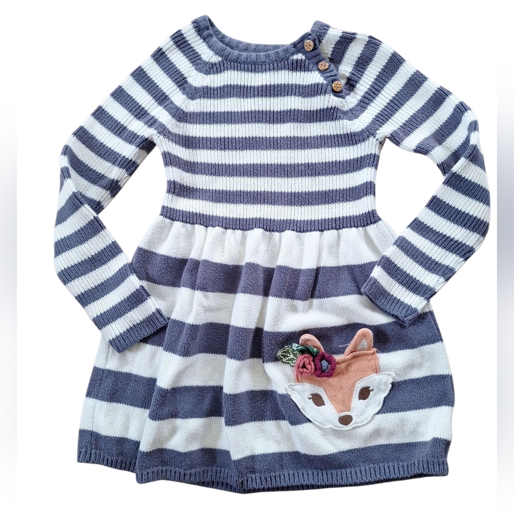 Cynthia Rowley Gray and White Striped Knit Long Sleeve Dress 4T